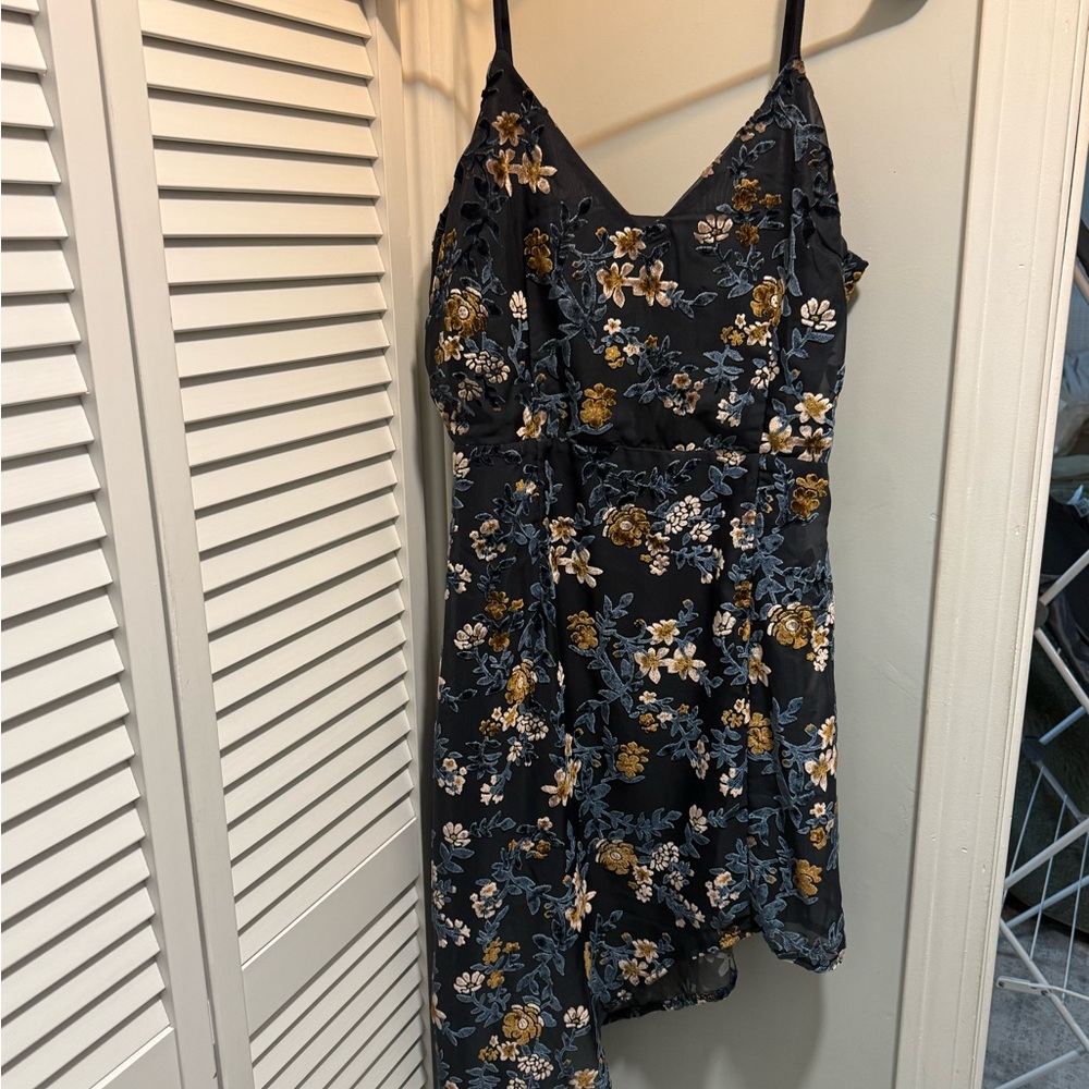 Navy Floral adjustable Strap Dress with Floral pattern